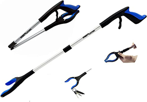 Grabber Reacher Tool, 32” Heavy Duty Pick Up Stick with Strong Magnetic and Swivel Head for Seniors (Blue)