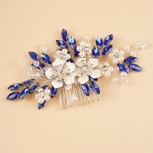 Kercisbeauty Flower Hair Comb for Women and Girls, Wedding Bridal Crystal Hair Piece in Blue