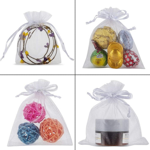 HRX Package 100pcs White Organza Jewelry Bags, Drawstring 3 x 4 inch Mini Candy Pouches for Small Presents, Jewelry