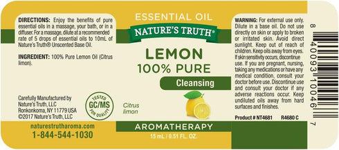 Nature's Truth Vitamins Essential Oil, Lemon, 0.51 Fluid Ounce