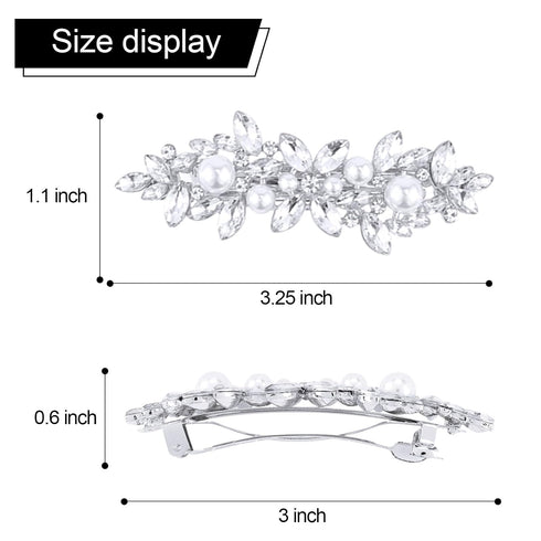 WHAVEL 2PCS Pearl Hair Barrettes, Rhinestone French Barrette Hair Clips, Decorative Hair Accessories for Women