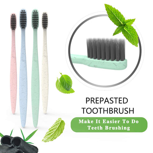 DR PERFECT Prepasted Wheat Charcoal Toothbrush - Individually Wrapped with Sealed Paper Bag, Pack of 144