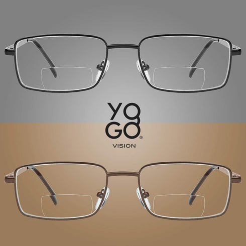 Yogo Vision Bifocal Reading Glasses, 2 Pack Metal Full Rim Readers, Rectangle Glasses for Men and Women