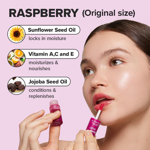 I DEW CARE Lip Gloss - Glow Easy Raspberry, Jojoba Seed Oil, Vitamin C, Hydrating, Korean Makeup, 0.12 FL Oz