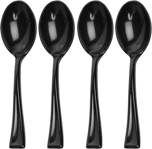 Maryland Black Tiny Tasters Mini Spoons - 3.75" (Pack of 50) BPA-Free Plastic Appetizer Spoons for Tasting Parties