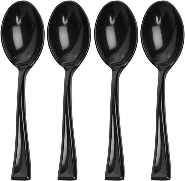 Maryland Black Tiny Tasters Mini Spoons - 3.75" (Pack of 50) BPA-Free Plastic Appetizer Spoons for Tasting Parties