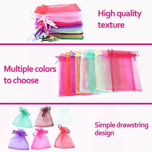 LYSXP 100pcs Random 10 Colors 3.5x4.7 Inch Mesh Organza Gift Bags with Drawstring for Jewelry Favor Pouches