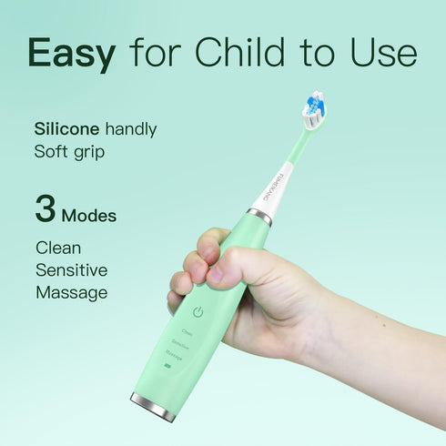 Kids Electric Toothbrushes - Sonic Rechargeable Tooth Brush Gifts for Boys and Girls, Smart Timer (Mint)