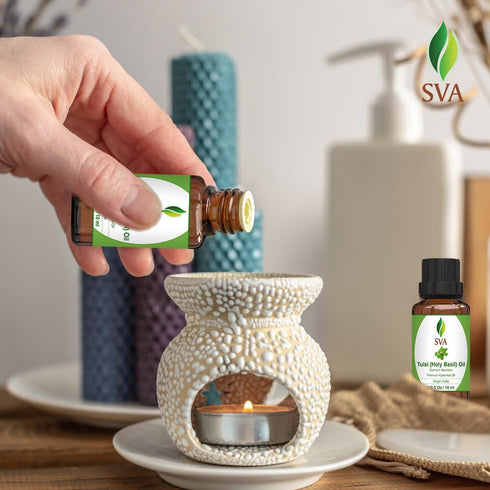 SVA Holy Tulsi Essential Oil – 1/3 Fl Oz – 100% Natural for Diffuser, Hair Care, Skin Care, Aromatherapy, Massage