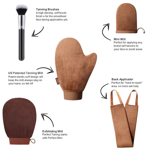 Self Tanning Mitt Applicator Kit - Sanfery 5 Pack Tanning Mitts with Glove, Back Applicator, Mini Tan Mitt, Exfoliating