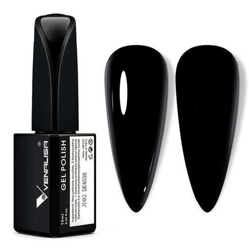 VENALISA 15ml Black Gel Nail Polish, Soak Off UV LED Nail Gel for Nail Art Starter Manicure DIY at Home