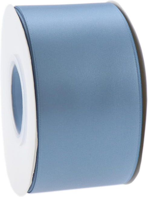 Dusty Blue Ribbon, 2 Inch Thick Double Face Satin for Christmas Tree, Bridal Bouquet, Baby Shower Crafts, 25 Yards