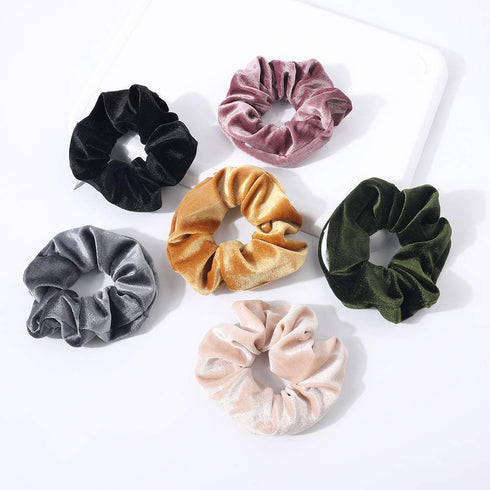 Velvet Scrunchies Hair Ties for Women - 6 Pack Big Vsco Girl Scrunchy with Zipper Pocket Gift for Friends