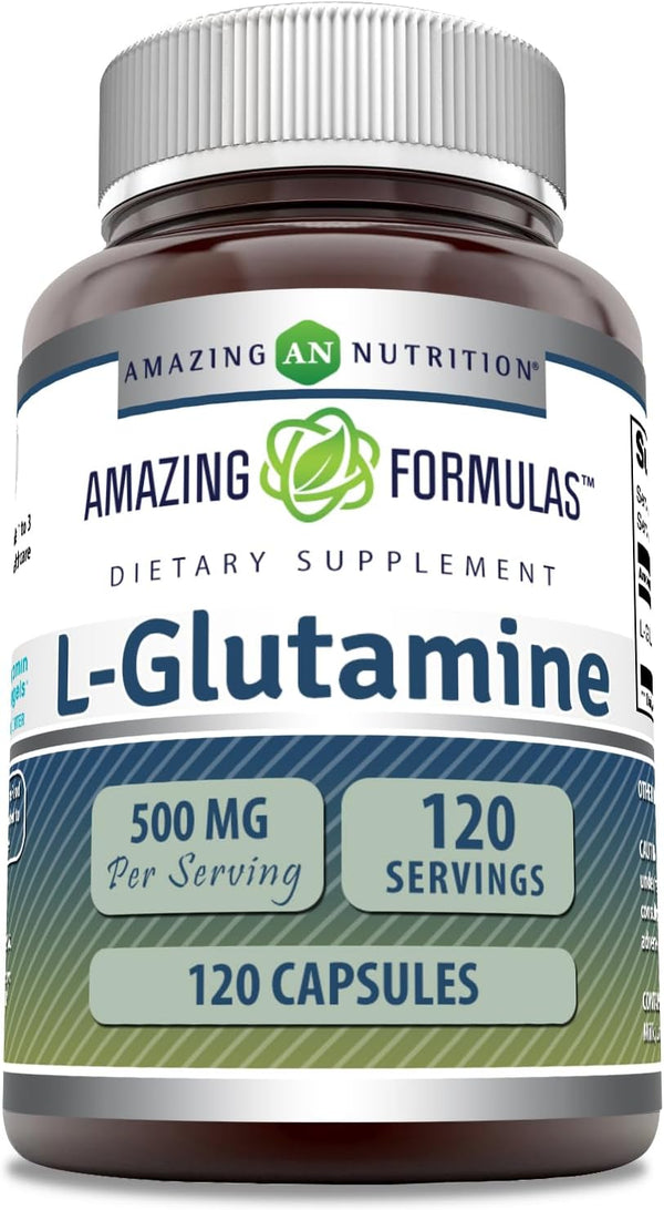 Amazing Formulas L-Glutamine 500mg Supplement, 120 Capsules, Non-GMO, Gluten Free, Made in USA