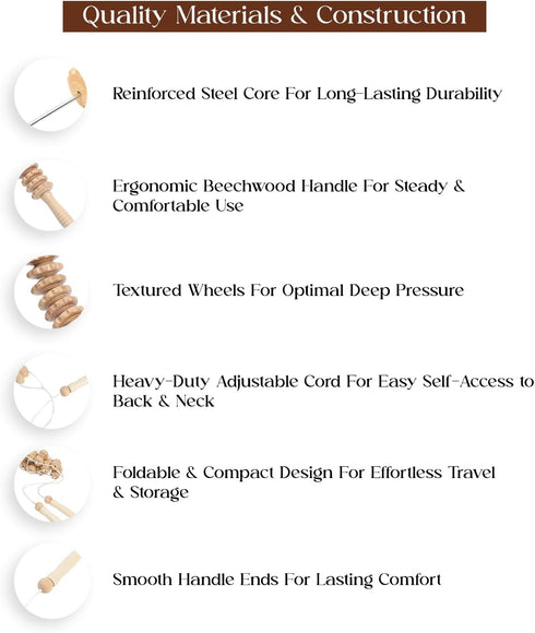 Wood Therapy Massage Tools - Neck Massager, Foam Roller, Back Scratcher, Lymphatic Drainage Curved Roller Stick, Back