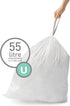 simplehuman Code U Custom Fit Drawstring Trash Bags, 20 Count, 55 Liter, White