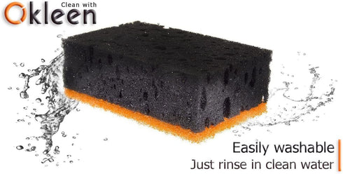 Black & Orange Multi Use Scrub Sponges | 9 Pack | Heavy Duty Non Scratch Fiber, Made in Europe