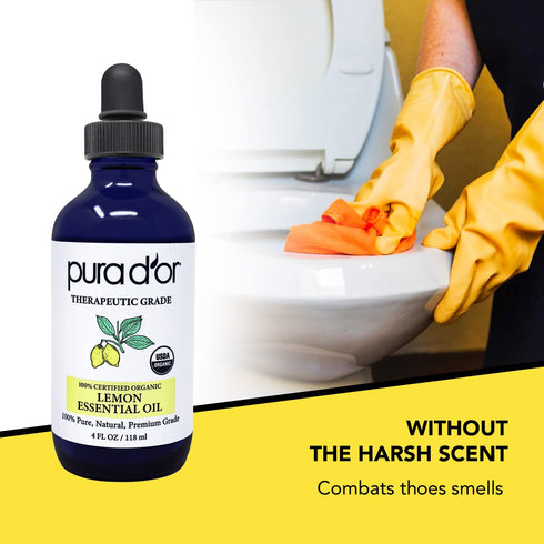 PURA D'OR Organic Lemon Essential Oil, 4oz with Glass Dropper, 100% Pure & Natural for Aromatherapy