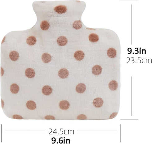 TIANYIA 1.2L Pack Reusable Large Hot Water Bottle, Classic PVC Hot Water Bag with Polka Dots Faux Fur Cover, Hot