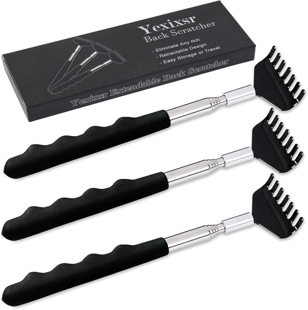 Yexixsr 3 Pack Extendable Metal Back Scratcher for Men & Women, Telescoping Back Massager with Rubber Handles