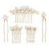 Set of 5 PCS Wedding Pearl Hair Combs - Elegant Accessories for Bridal Women (Gold)