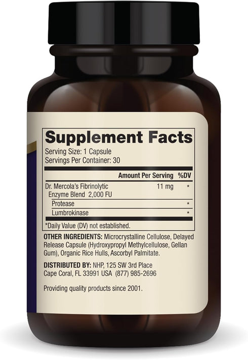 Dr. Mercola Lumbrokinase Enzymes, 30 Servings (30 Capsules) - Dietary Supplement for Cognitive and Cardiovascular Health