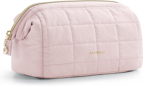 BAGSMART Makeup Bag, Travel Cosmetic Organizer Case, Puffy Padded Makeup Bags for Women, Pink