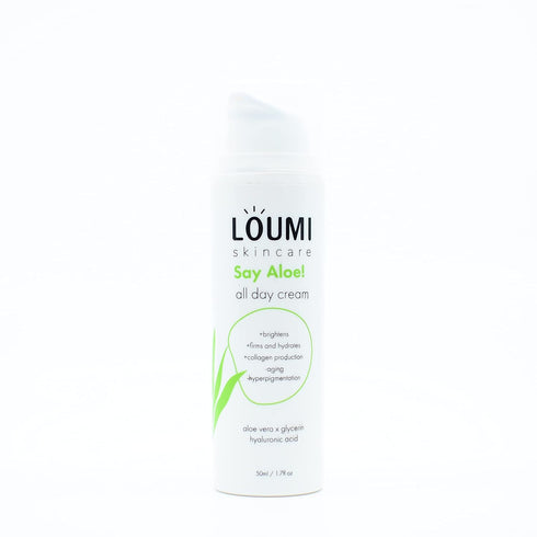 LOUMI Skincare Lightweight Hydrating Aloe Face Cream with Aloe Vera, Algae, and Hyaluronic Acid for Softening and