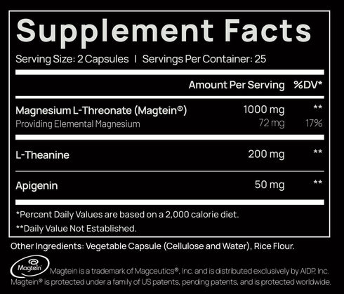 ELMNT Triple Sleep Magnesium Threonate w. Apigenin, Theanine & Magtein Magnesium L-Threonate - Highest Absorption Magnesium Supplement Capsules Natural Sleep Aid for Deep Sleep Calm & Stress Relief