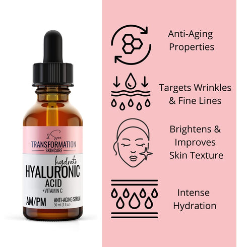 Vitamin C Serum 1 oz - Hyaluronic Acid for Face, Anti Aging, Menopause Support, Dark Spot Remover