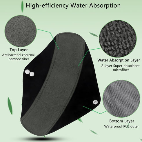 Reusable Bamboo Sanitary Towels Pads | TopDirect 8 Pack Medium & Large Heavy Flow Night Pads with Wet Bag for Women