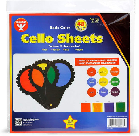 Hygloss Products Cello Sheets, 12 x 12 Inches, 48 Pack, Great for Arts, Crafts, DIY Projects