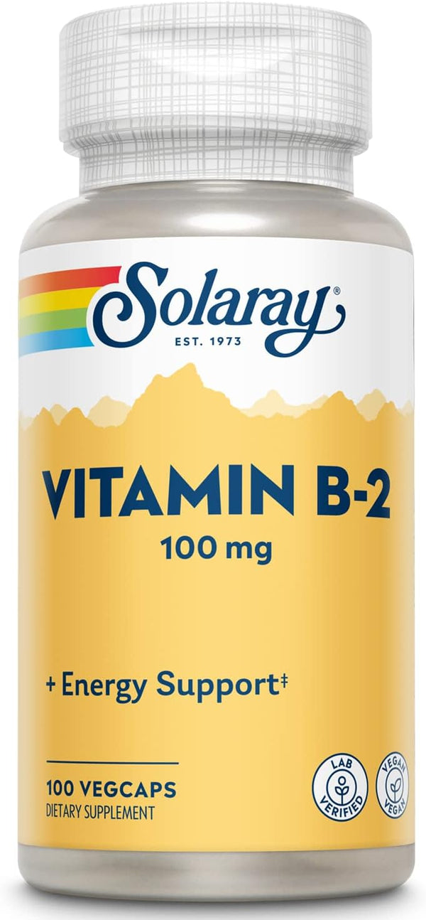 SOLARAY Vitamin B-2 Riboflavin 100 mg with Aloe Vera, 100 CT for Healthy Energy Metabolism