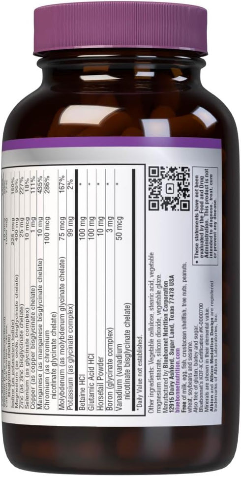 Bluebonnet Nutrition High Potency Chelated Multiminerals (Iron-Free), Albion Chelated Minerals, 120 Caplets