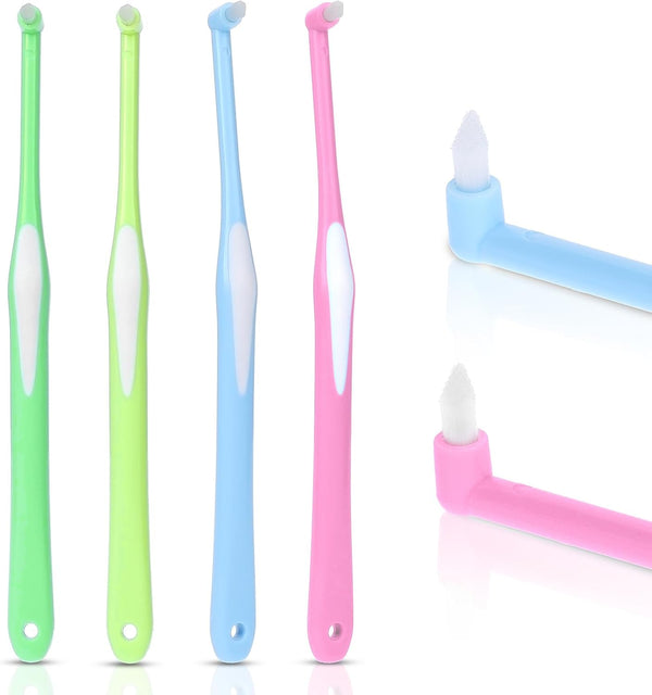4 Pieces Tuft Toothbrush, Tufted End Tapered Trim Toothbrush for Orthodontic Braces, Compact Interdental Cleaning