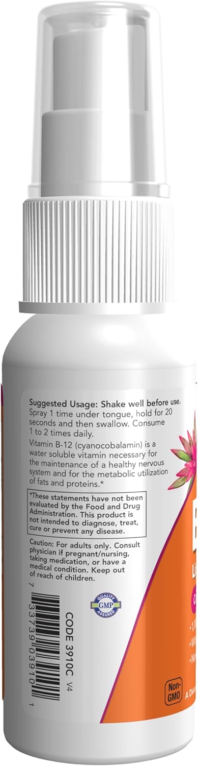 NOW Supplements Vitamin B-12 Liposomal Spray with Folic Acid, TMG & B-6 - 2-Ounce