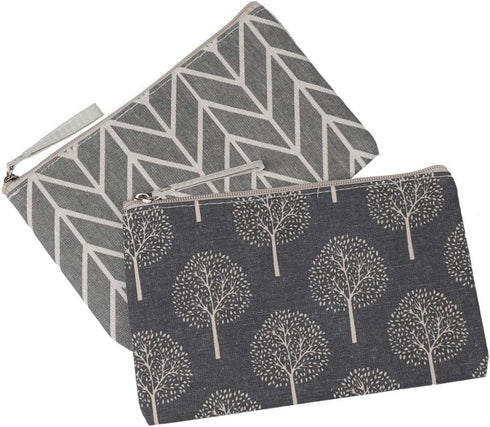 SUMAJU 2 Pcs Canvas Cosmetic Bag, Multi-Function Small Zipper Pouch Cute Makeup Pouch Travel Toiletry Bag Travel Size Toiletries Stocking Stuffers for Women