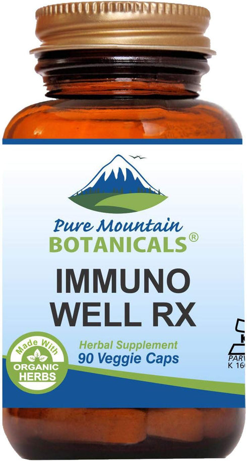 Pure Mountain Botanicals Immuno Well RX, Kosher Caps with Organic Astragalus, Echinacea, Garlic, and Mushrooms