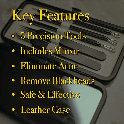 Pete & Pedro Acne & Blackhead Remover Tool Set - 5 Piece Pimple Popper Kit with Mirror for Men & Women