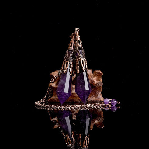 Jovivi Natural Amethyst Crystal Pendulum - 12 Faceted Therapy Healing Dowsing, Reiki Charged Chakra Balancing Pendant