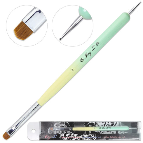 Ivy-L Premium French Gel Acrylic Nail Art Brush - Size 6 with Dotting Tool, Lime Green Wood Handle