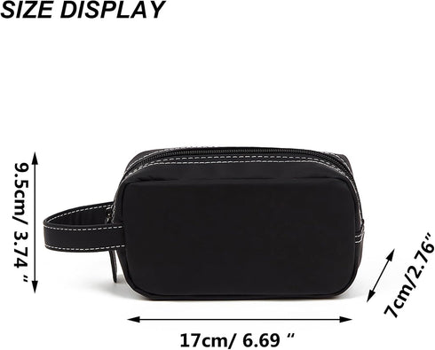 PU Leather Makeup Bag, Zipper Cosmetic Pouch, Travel Organizer for Skincare Products, Waterproof, Unisex, Black