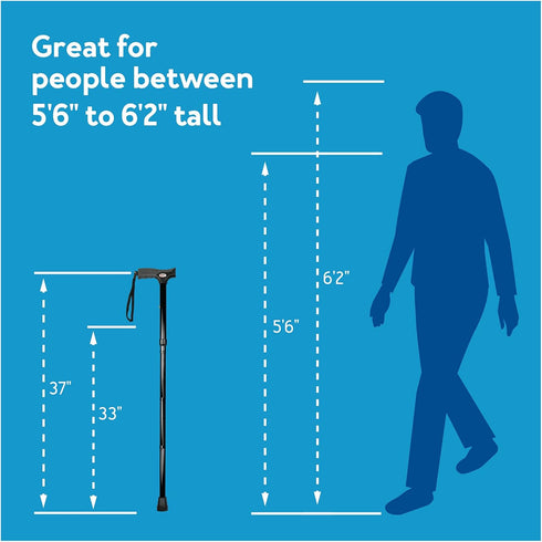 Carex Soft Grip Folding Cane, Adjustable Height (33"-37"), Metallic Blue, Anti-Slip Rubber Tip
