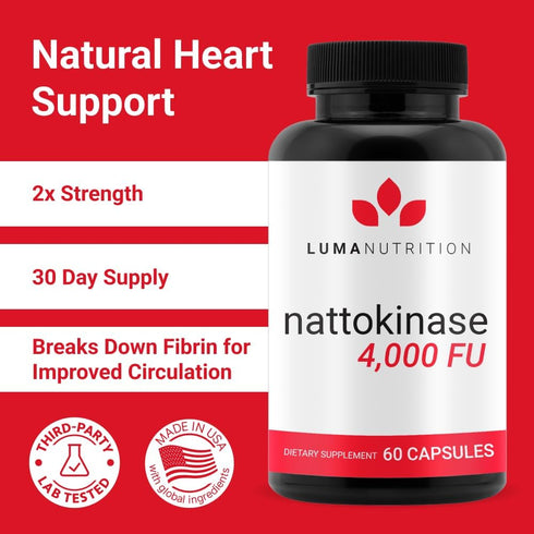 Luma Nutrition Nattokinase Supplement - Nattokinase 4000 FU Per Serving, Premium Nattokinase Formula for Heart Health Support - 60 Capsules - Made in USA