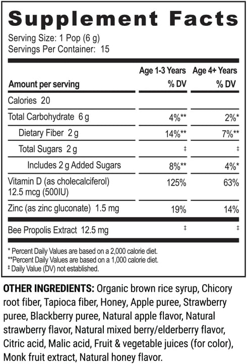Immune 2g Ingredients,15 Kids Throat Soothing Lollipops by Beekeeper's Naturals - Doctor Formulated Support, Vitamin D