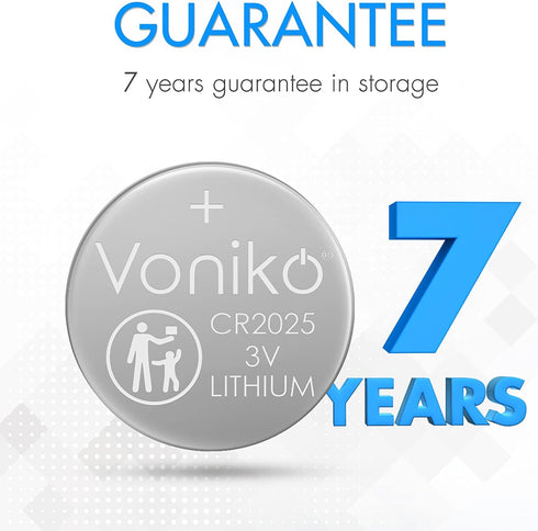 Voniko CR2025 3V 6 Pack 7 Lithium Batteries for Child Safety, Compatible with Remotes, Key Fobs, Watches, Calculators