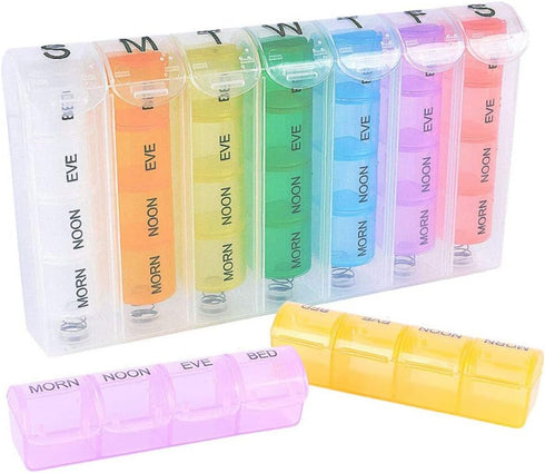 Organizer,28 7 Pill Compartments Portable Travel Pill Organizer Medicine Box Day Pill Box Vitamin Case Moisture-Proof