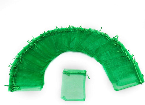50Pcs 3x4 Inch Organza Bags with Drawstring - Green Small Mesh Gift Jewelry Candy Pouch for Christmas Wedding