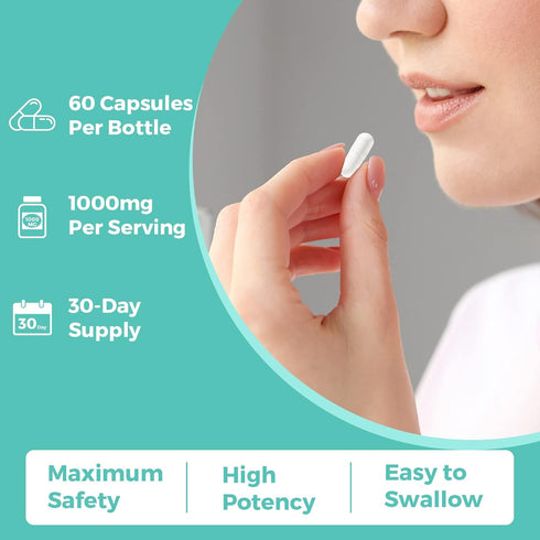 TUDCA Bile Salts Supplement 1000mg 60 Veggie Capsules for Liver Support and Detox Cleanse