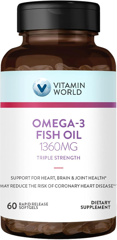 Vitamin World Triple Strength Omega 3 Fish Oil, 1360 mg Supplement, 950 mg Active Omega-3 Fatty Acids